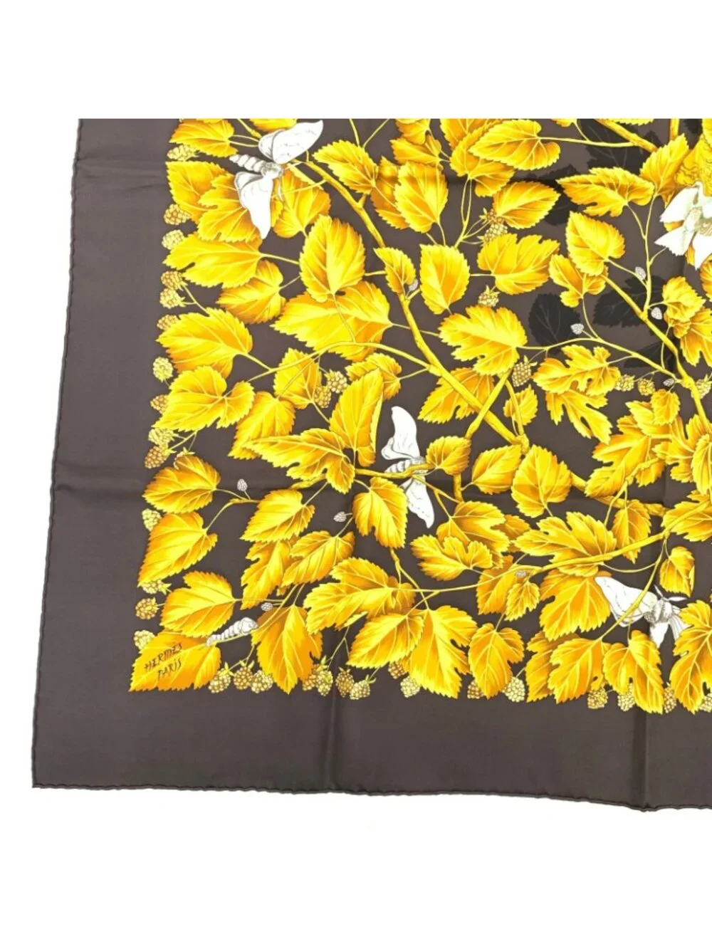 Hermes Carre 90 L'arbre de Soie Silk Mulberry and Silkworm Scarf Brown - Picture 5 of 7